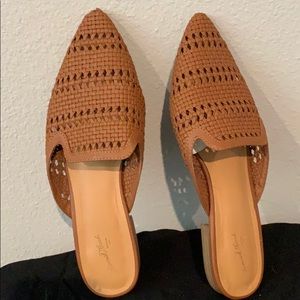 Brown woven mules